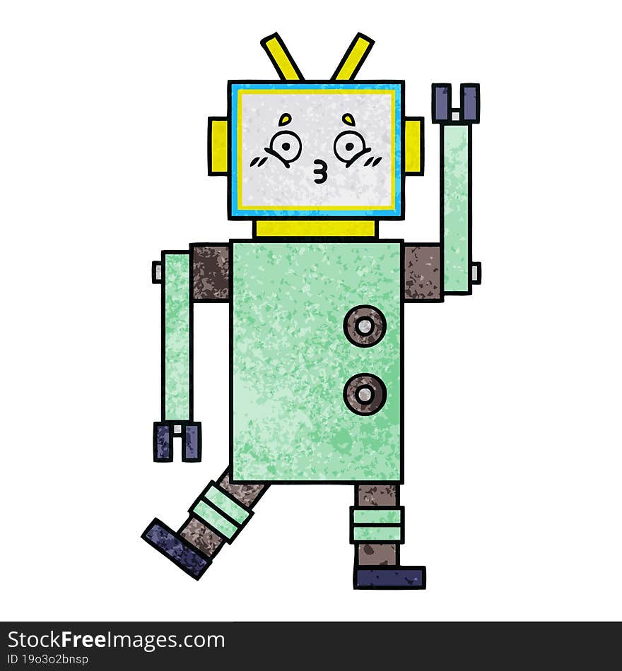 Retro Grunge Texture Cartoon Robot