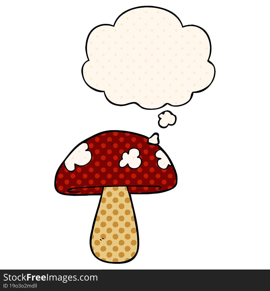 cartoon mushroom with thought bubble in comic book style