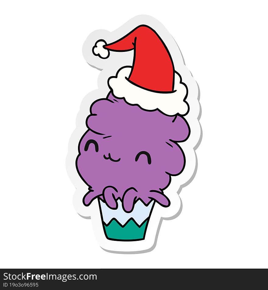 hand drawn christmas sticker cartoon of kawaii muffin