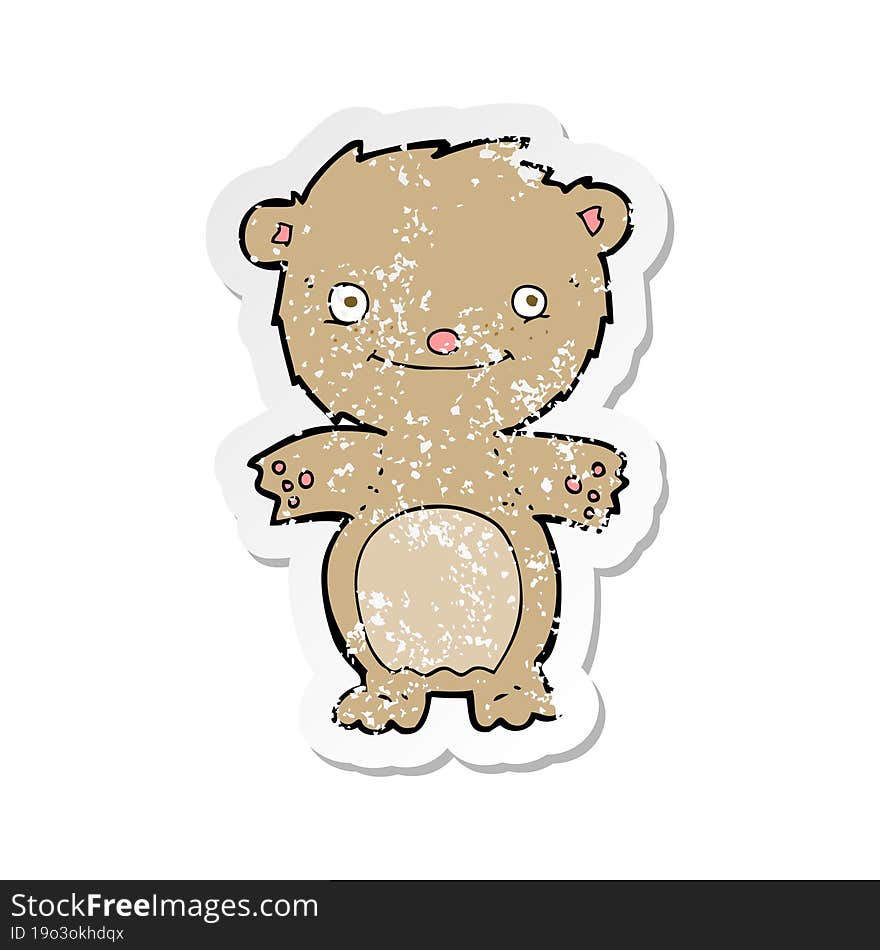 Retro Distressed Sticker Of A Cartoon Happy Little Teddy Bear