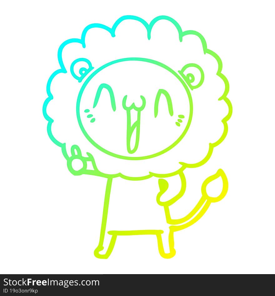 cold gradient line drawing happy cartoon lion