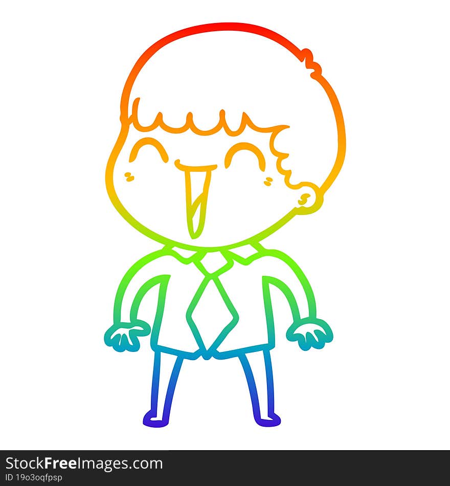 rainbow gradient line drawing of a cartoon happy man