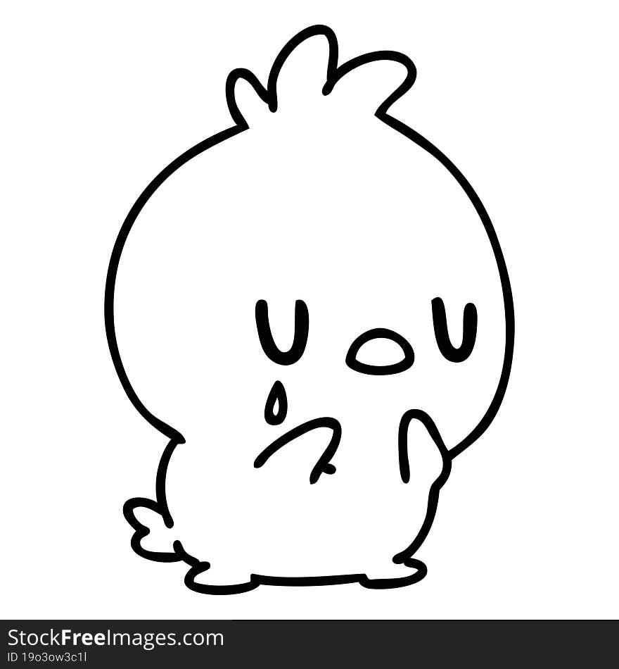 line doodle of a cute little bird crying