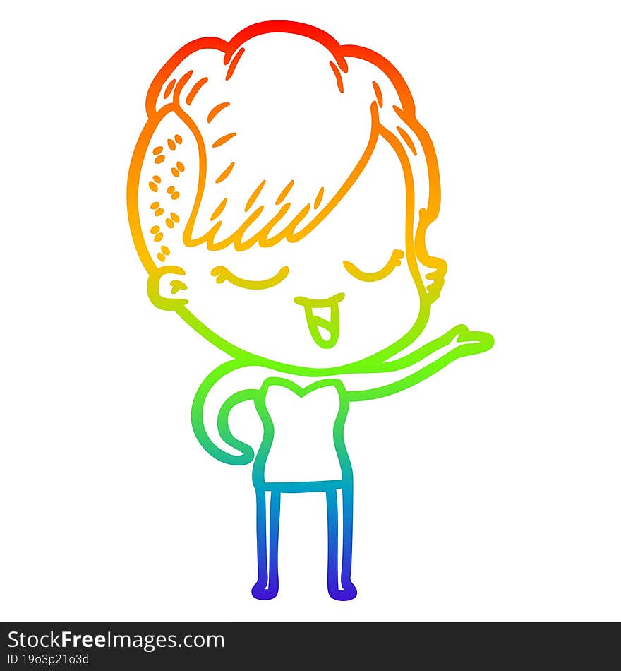 rainbow gradient line drawing happy cartoon girl