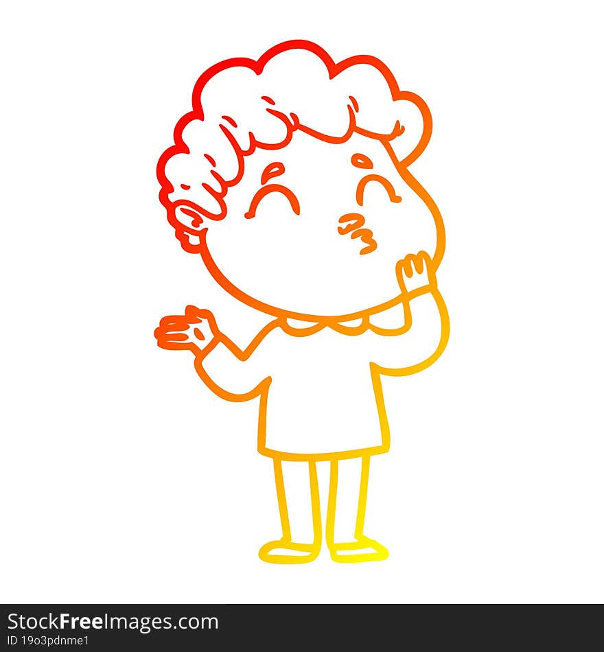 warm gradient line drawing cartoon man pouting