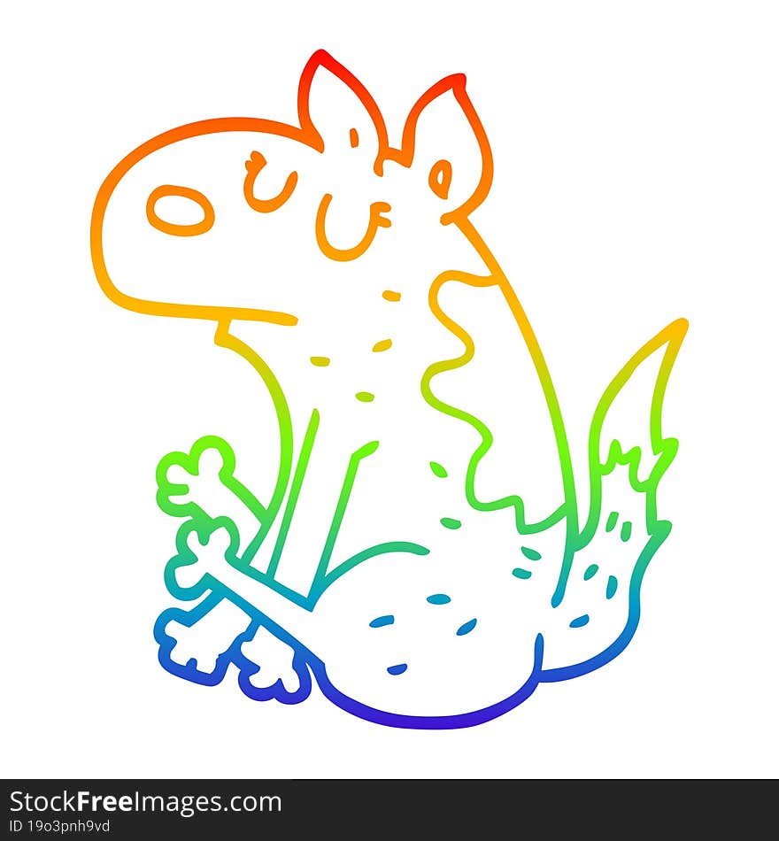 rainbow gradient line drawing of a cartoon dog sitting