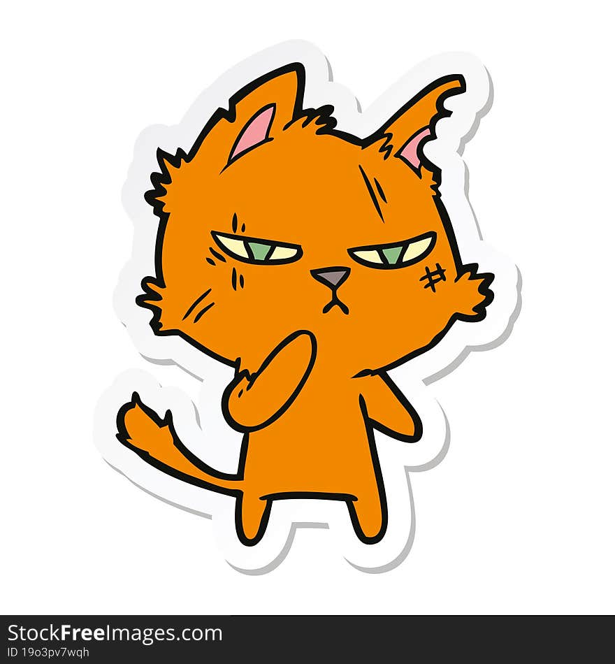 sticker of a tough cartoon cat