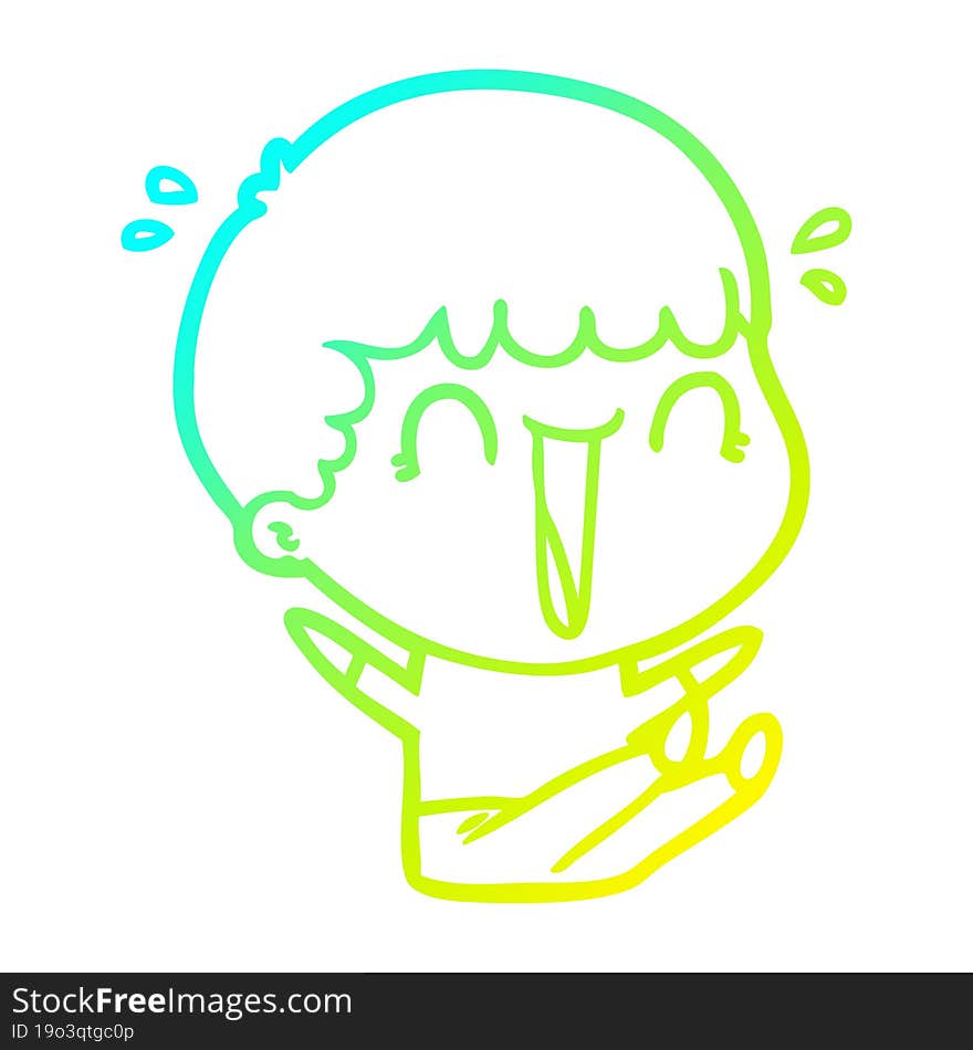 cold gradient line drawing of a laughing cartoon man