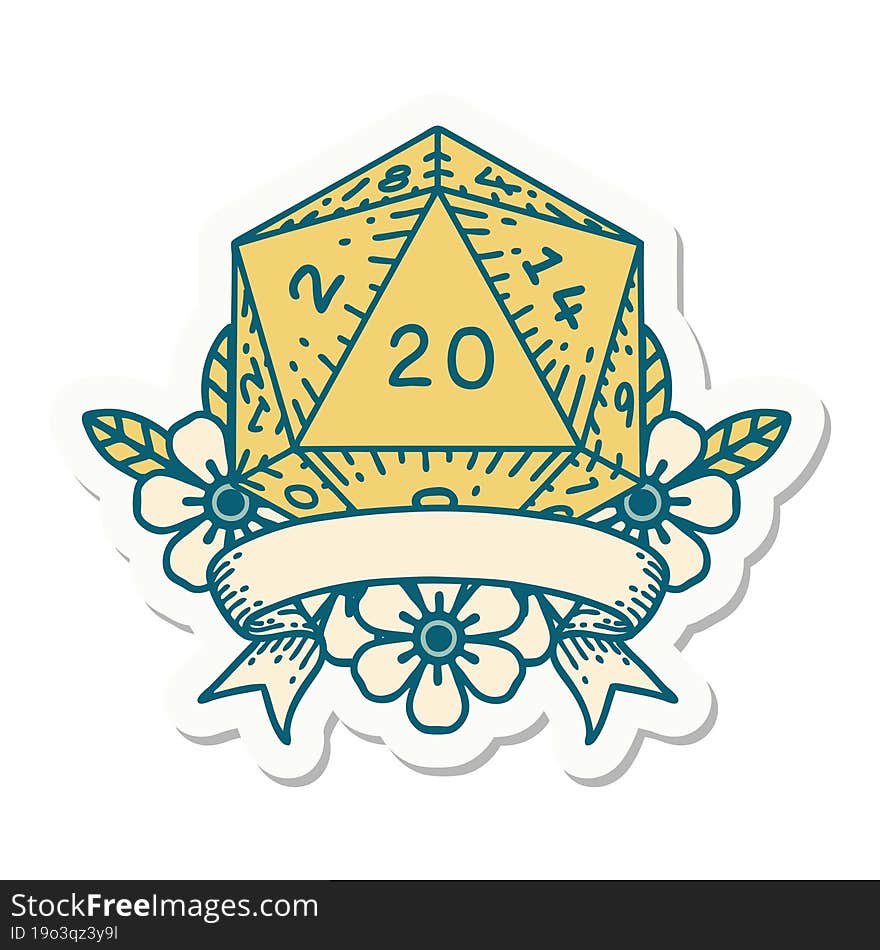 Natural 20 Critical Hit D20 Dice Roll Sticker