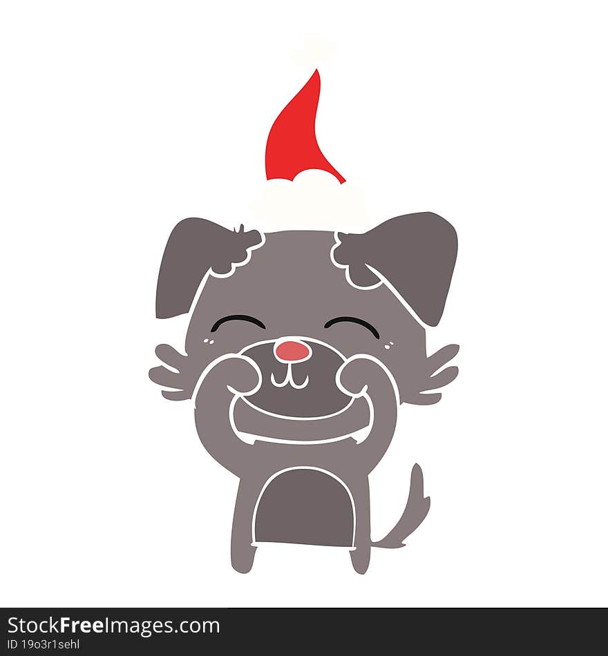 flat color illustration of a dog wearing santa hat