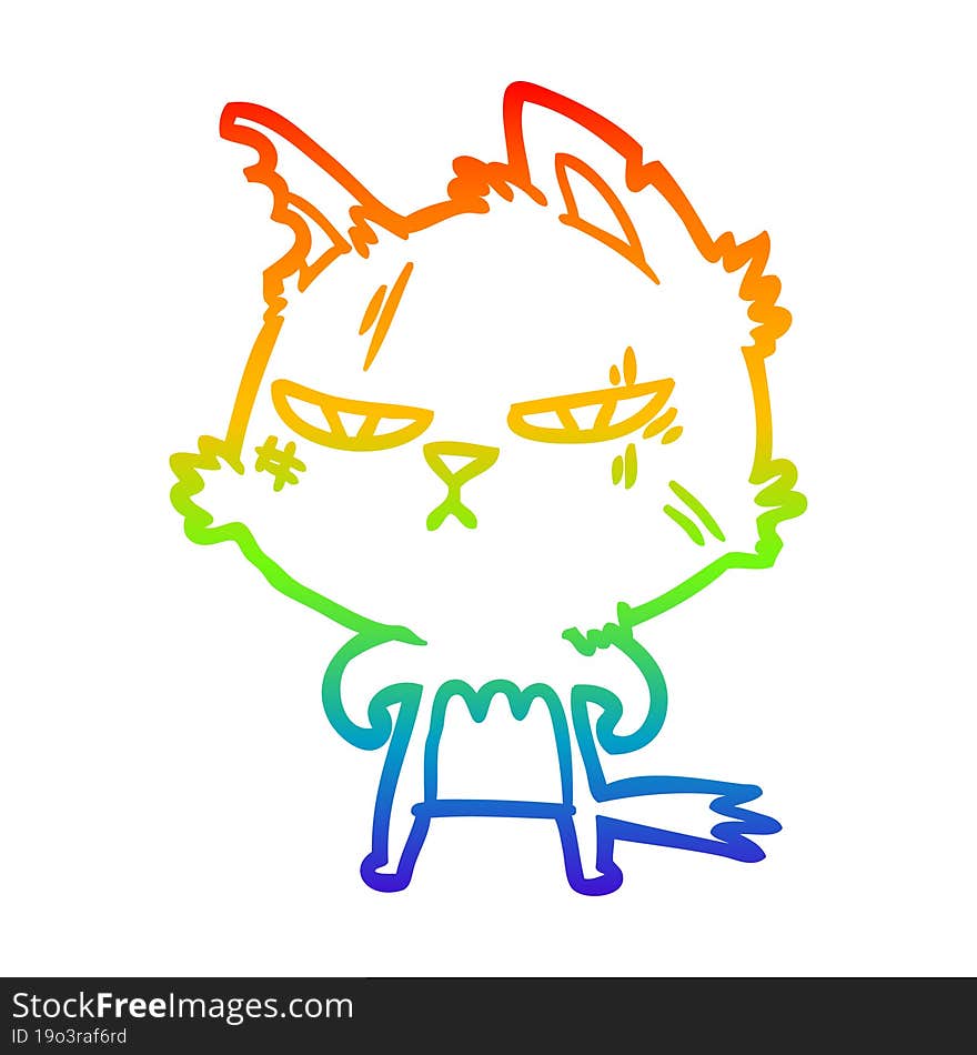 rainbow gradient line drawing tough cartoon cat