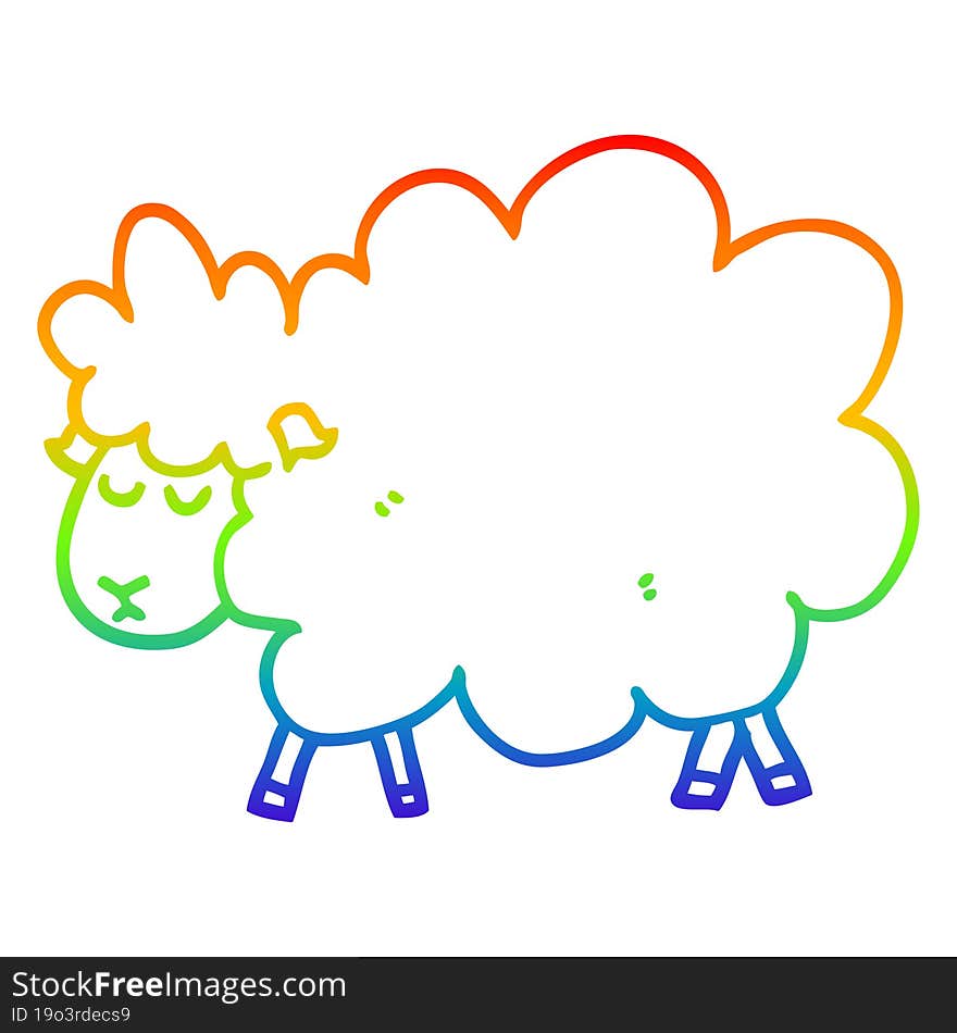 rainbow gradient line drawing of a cartoon sheep