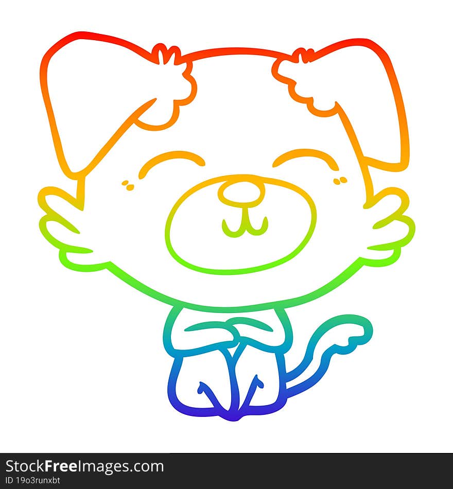 Rainbow Gradient Line Drawing Cartoon Dog