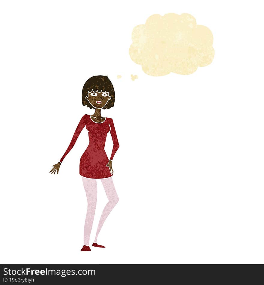 Cartoon Woman In Dress With Thought Bubble