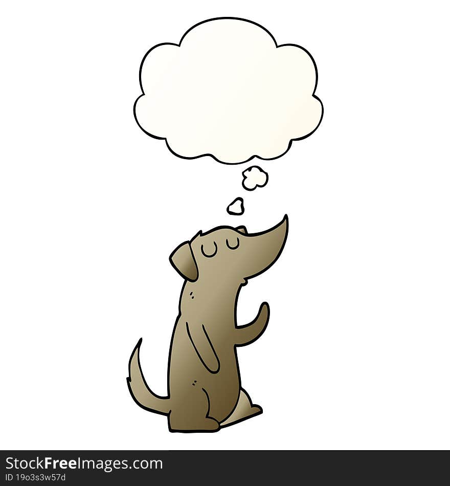 cartoon dog and thought bubble in smooth gradient style