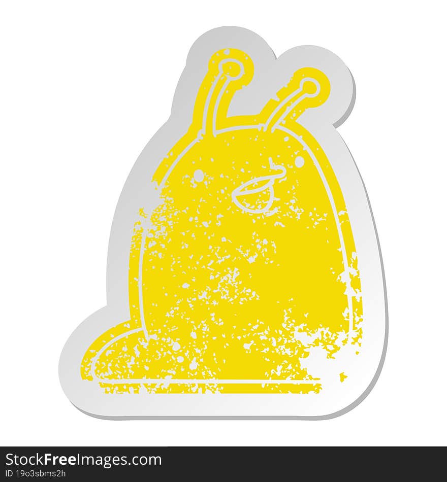 distressed old sticker of a cute kawaii slug