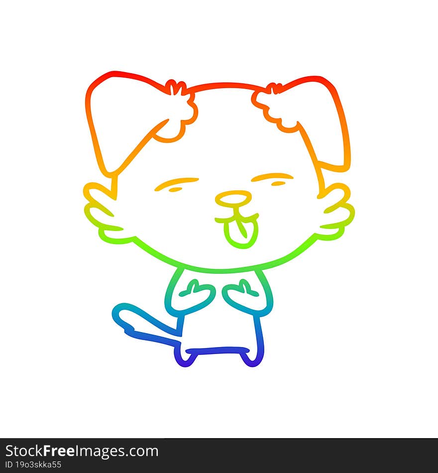 rainbow gradient line drawing cartoon dog sticking out tongue