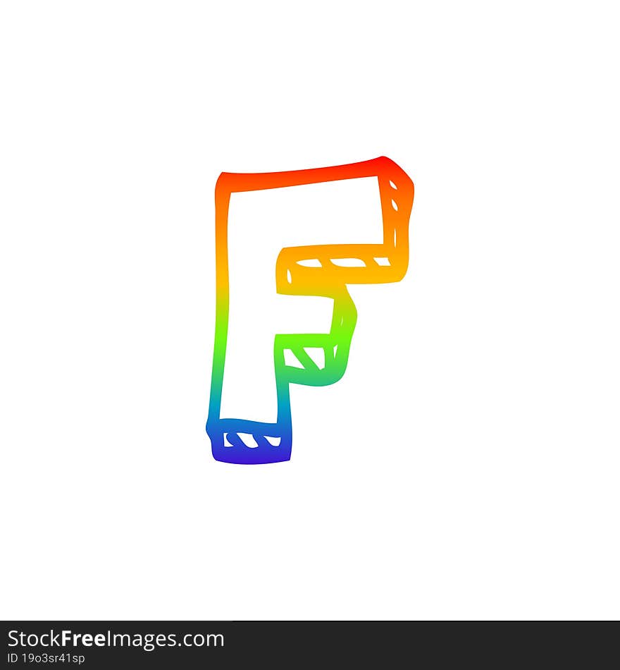 rainbow gradient line drawing of a cartoon letter f