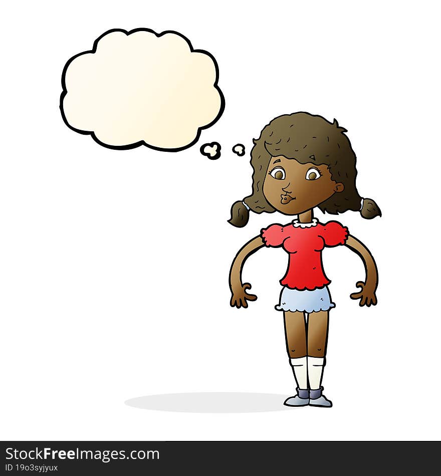 cartoon pretty girl with thought bubble