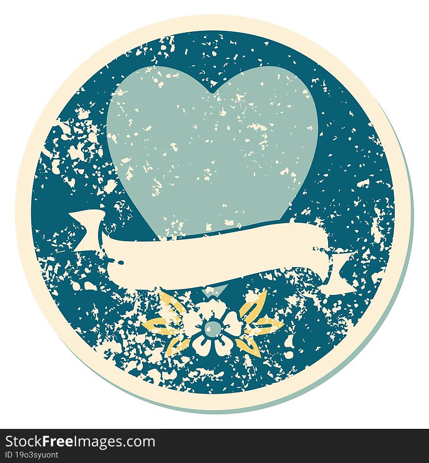 distressed sticker tattoo style icon of a heart and banner