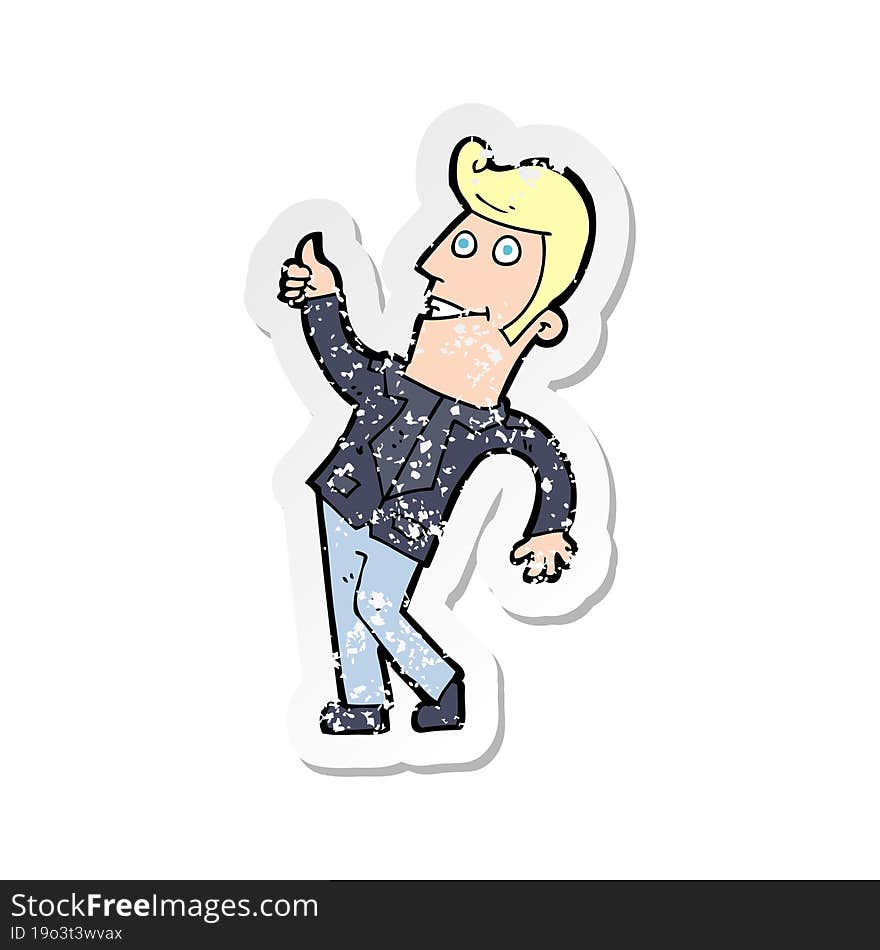 retro distressed sticker of a cartoon man giving thumbs up sign