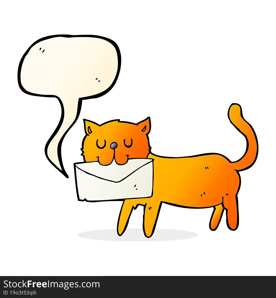 cartoon cat carrying letter with speech bubble