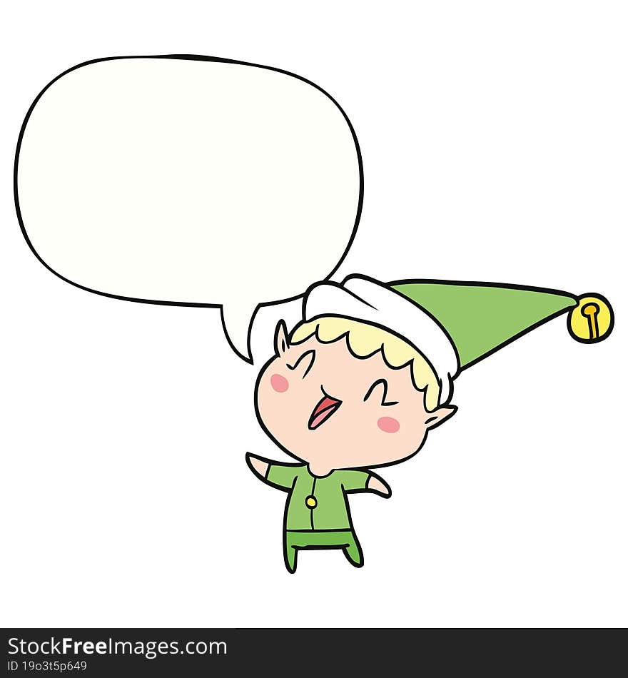 cartoon happy christmas elf and speech bubble