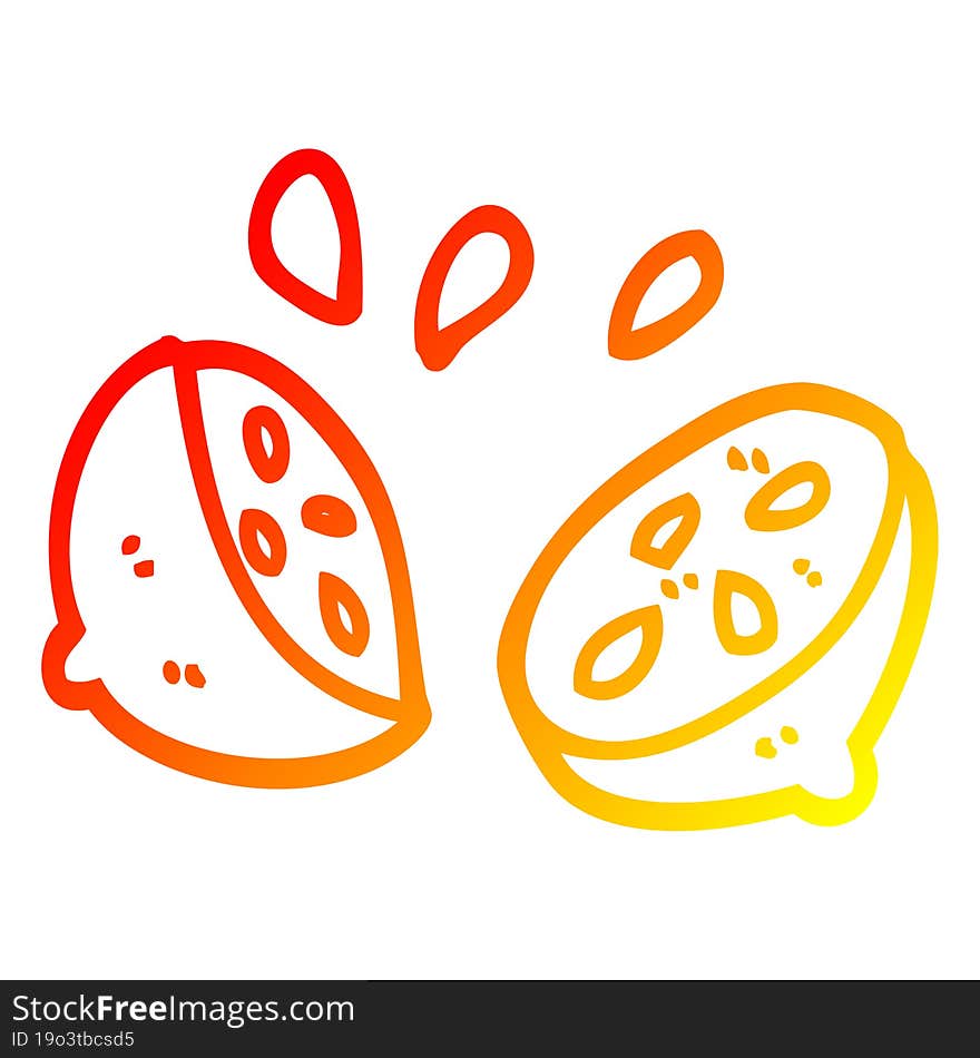 warm gradient line drawing cartoon halved lemon