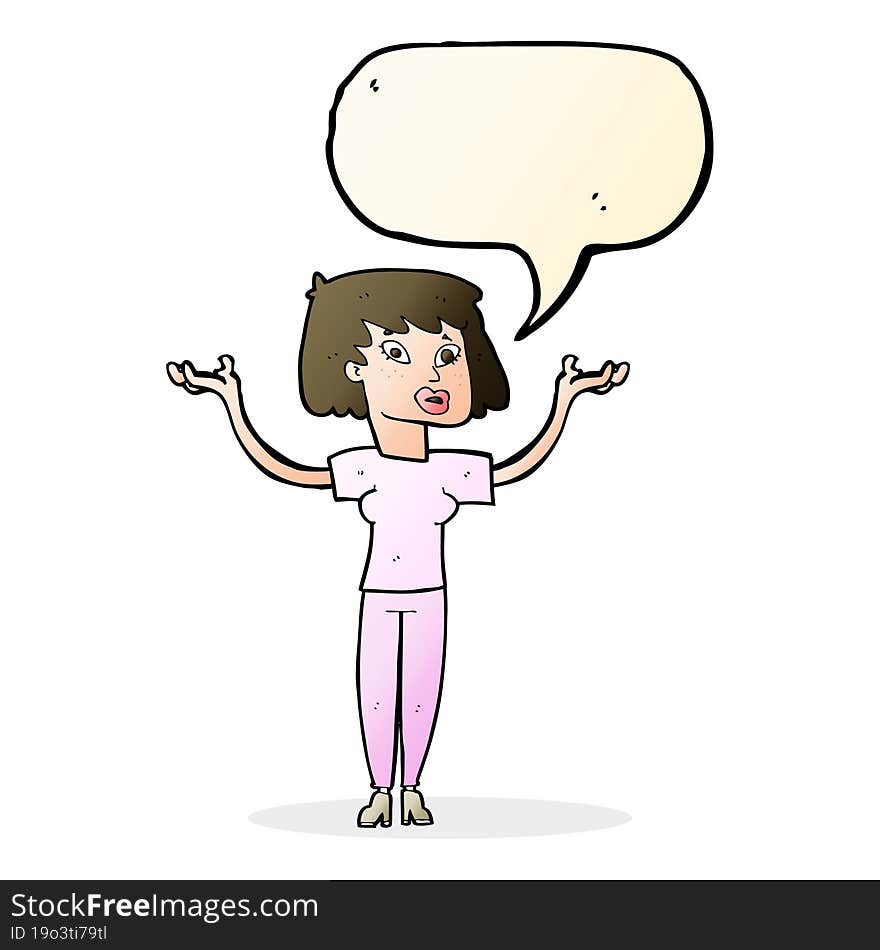 Cartoon Woman Holding Up Hands With Speech Bubble