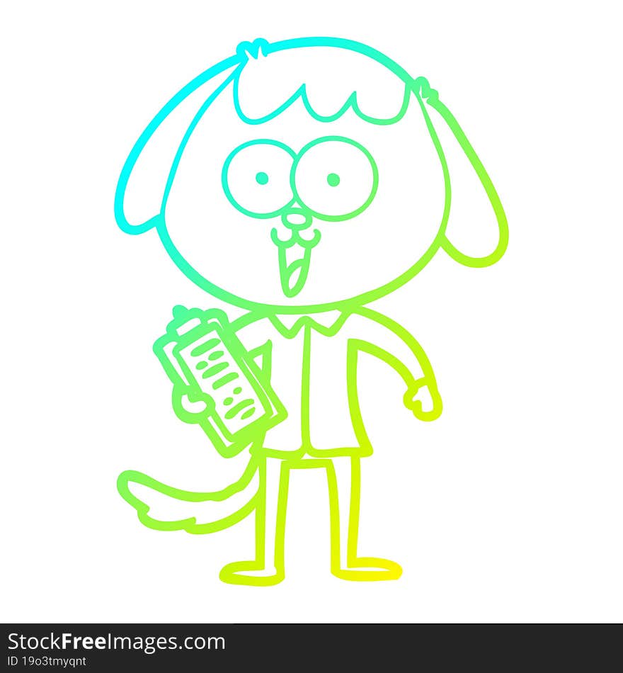 cold gradient line drawing of a cute cartoon dog wearing office shirt