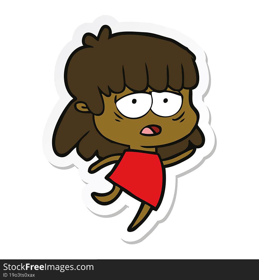 sticker of a cartoon tired woman