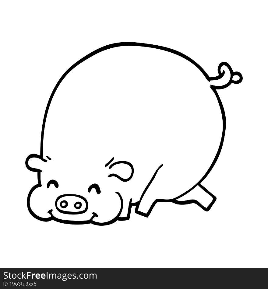 line drawing cartoon fat pig