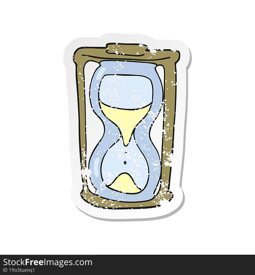 retro distressed sticker of a cartoon hourglass