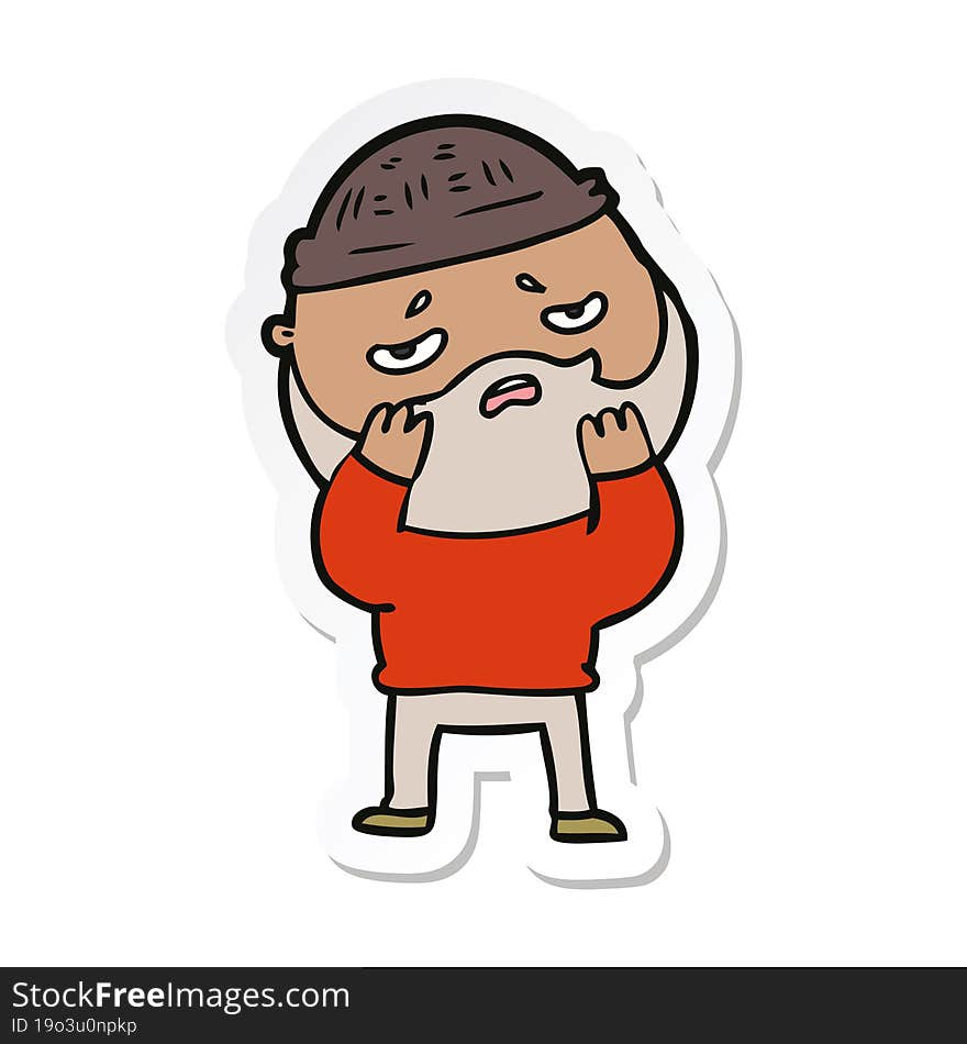 Sticker Of A Cartoon Worried Man With Beard