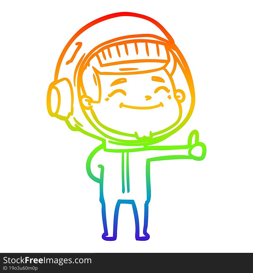 rainbow gradient line drawing of a happy cartoon astronaut