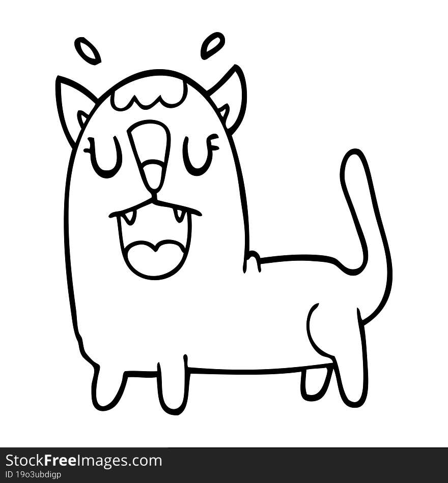 Line Drawing Cartoon Funny Cat