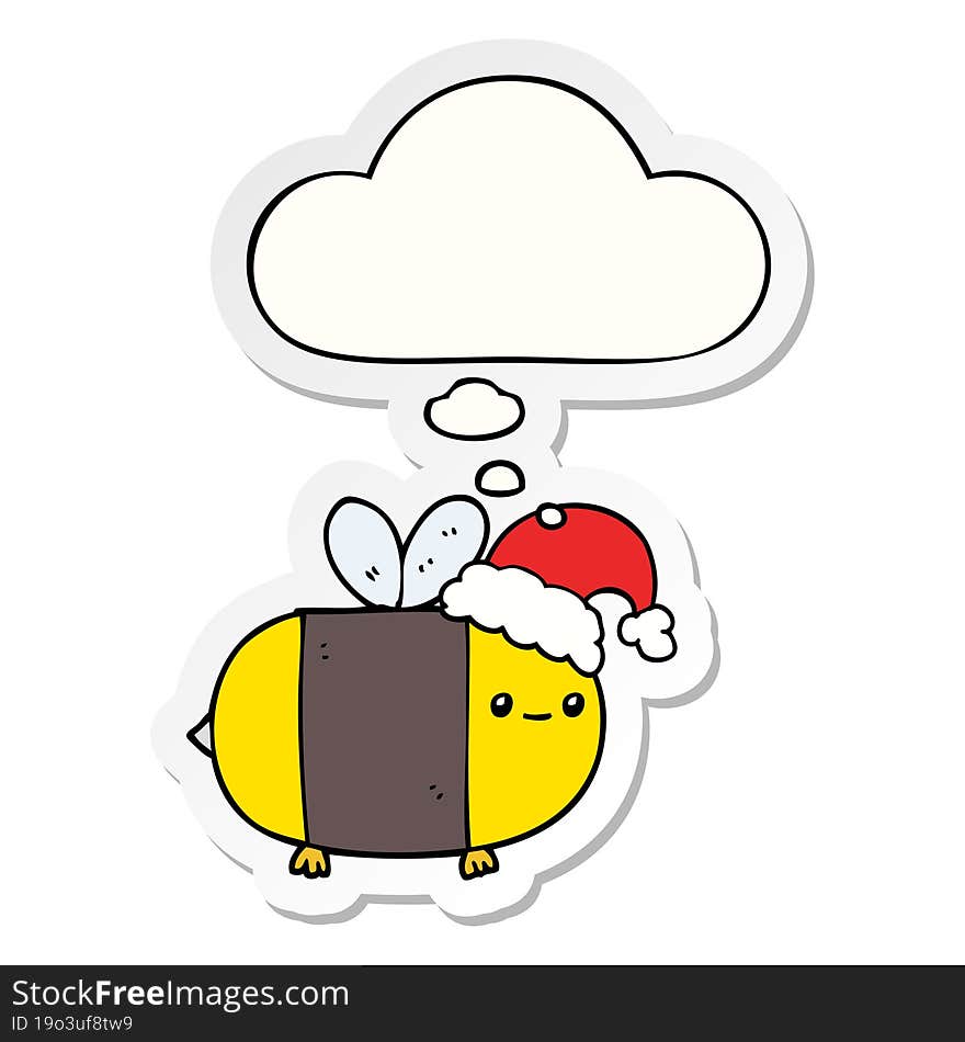 Cartoon Christmas Bee And Thought Bubble As A Printed Sticker