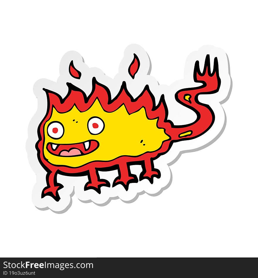 sticker of a cartoon little fire demon