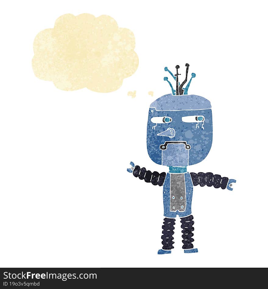 Cartoon Waving Robot With Thought Bubble