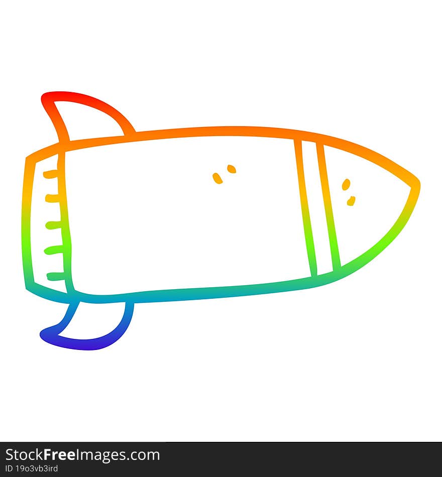 Rainbow Gradient Line Drawing Cartoon Red Rocket