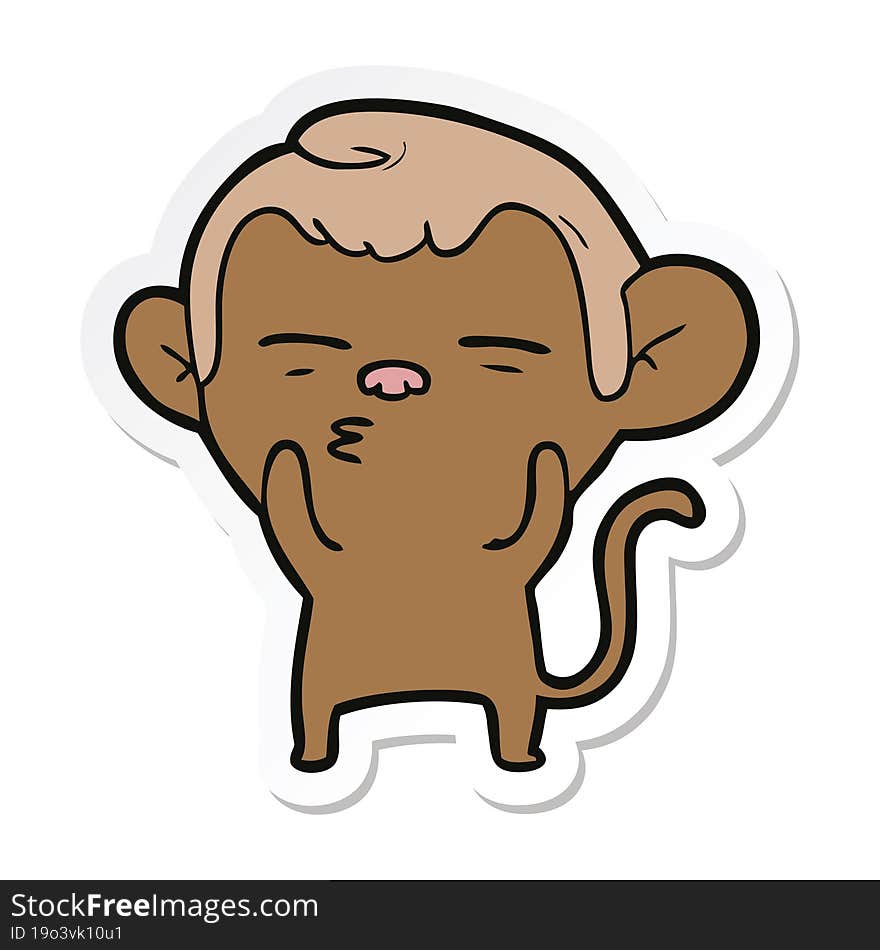 Sticker Of A Cartoon Suspicious Monkey