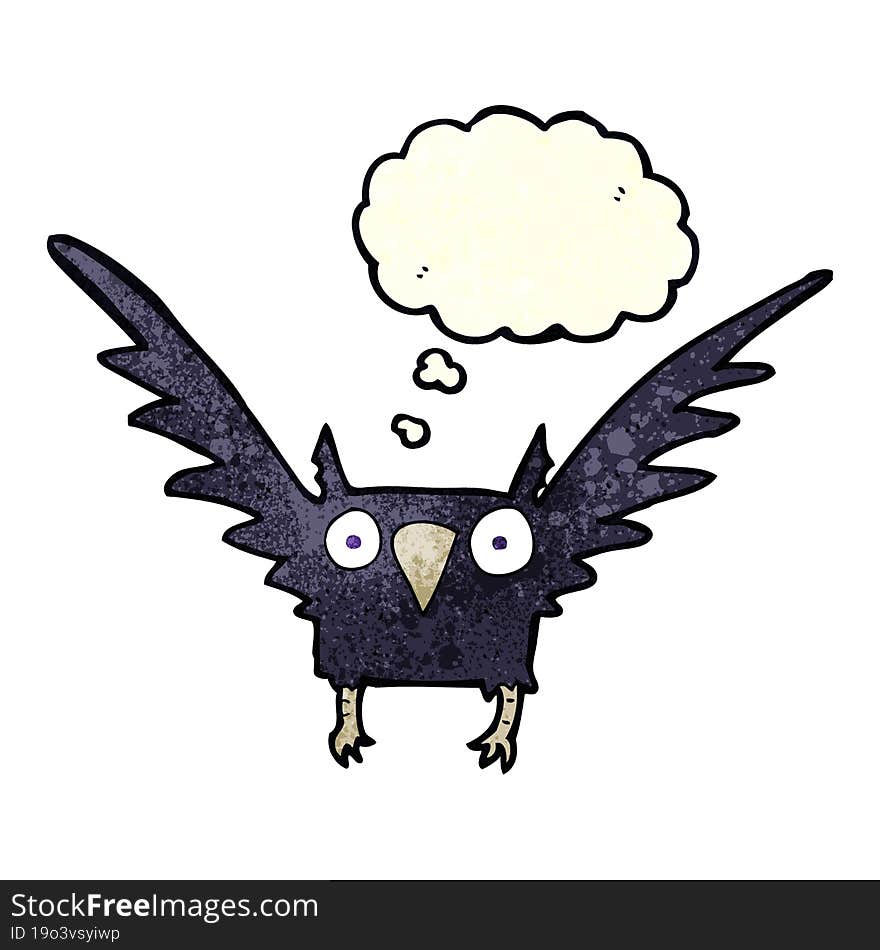 cartoon spooky bird with thought bubble