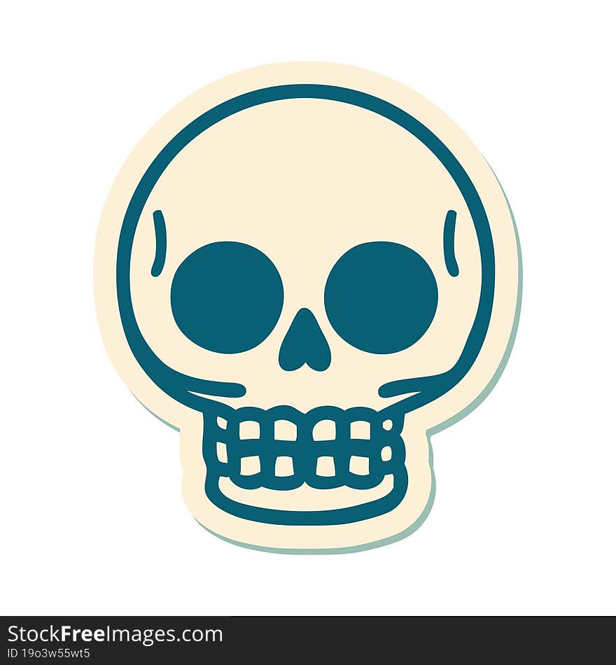 sticker of tattoo in traditional style of a skull. sticker of tattoo in traditional style of a skull