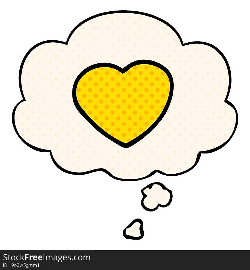 cartoon love heart with thought bubble in comic book style