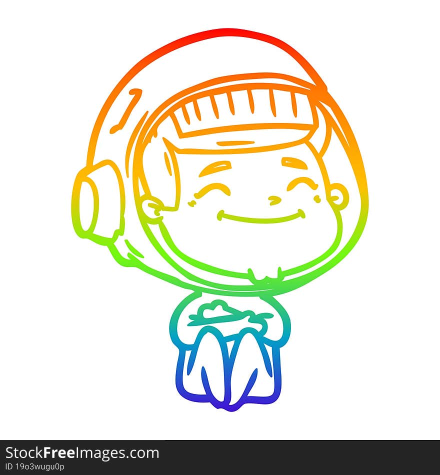 Rainbow Gradient Line Drawing Happy Cartoon Astronaut