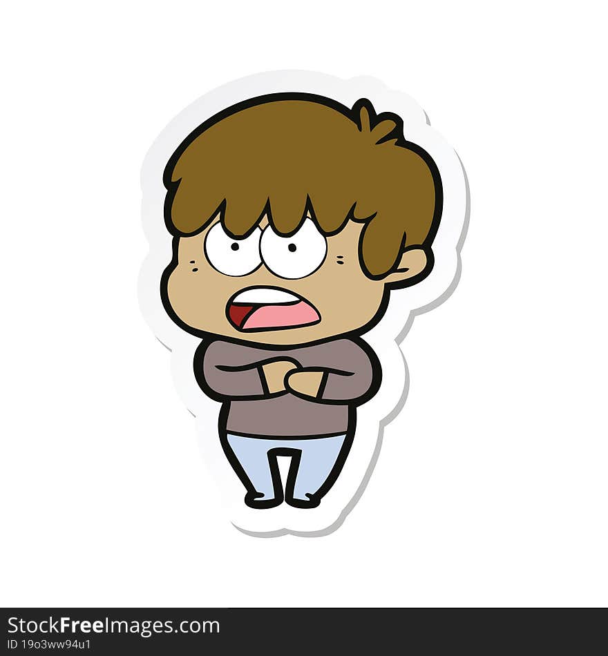 sticker of a worried cartoon boy