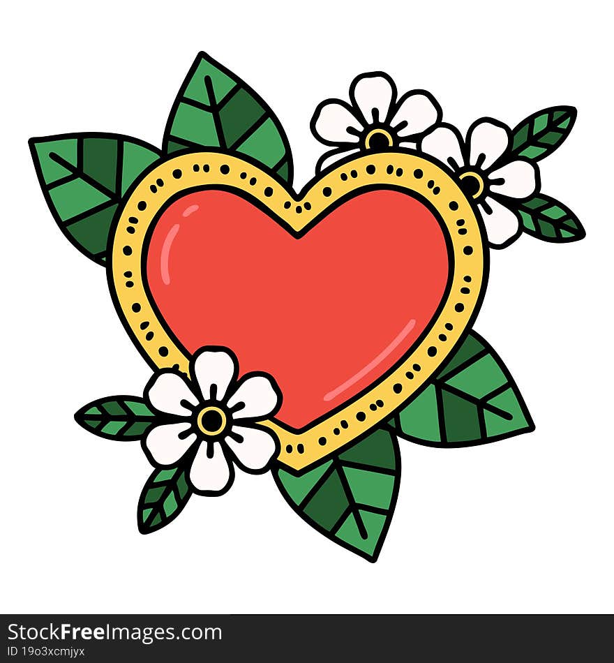 tattoo in traditional style of a botanical heart. tattoo in traditional style of a botanical heart