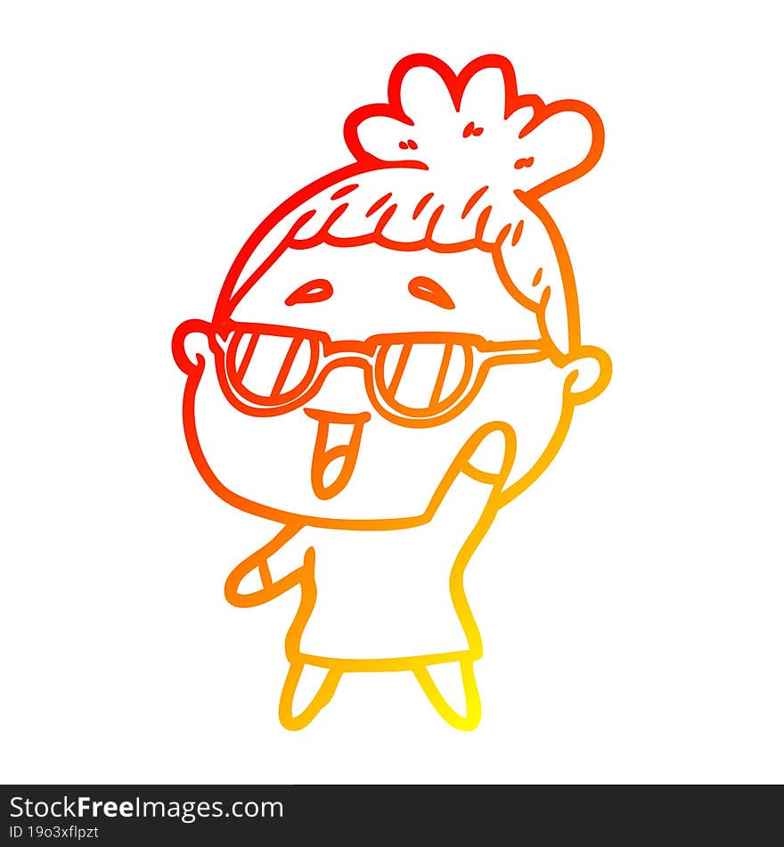 warm gradient line drawing cartoon happy woman wearing spectacles