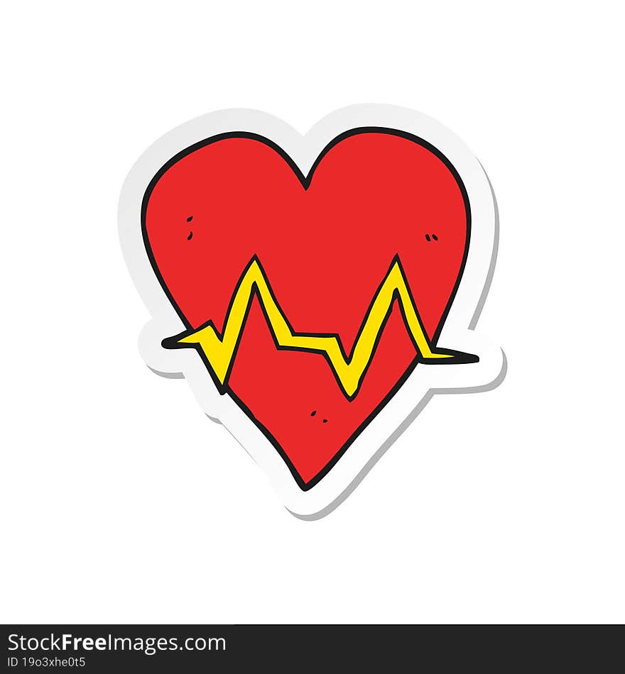 Sticker Of A Cartoon Heart Rate Pulse Symbol