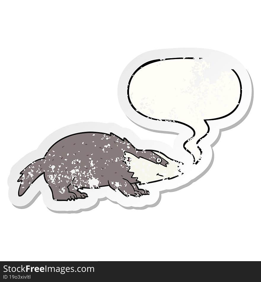 Cartoon Badger And Speech Bubble Distressed Sticker